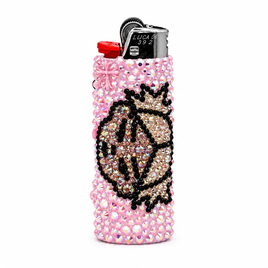Pink Girl: a lighter covered in pink jewels and charms