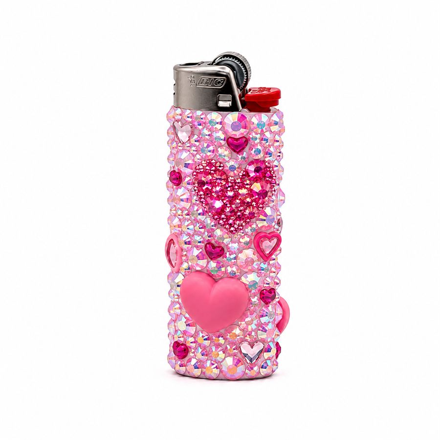Pink Hearts: a Zazzle lighter with pink jewels and heart details